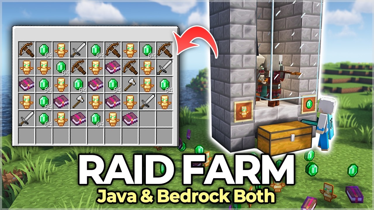 ⛏️ Minecraft :: Easy Raid Farm Tutorial for Java/Bedrock Both!💡