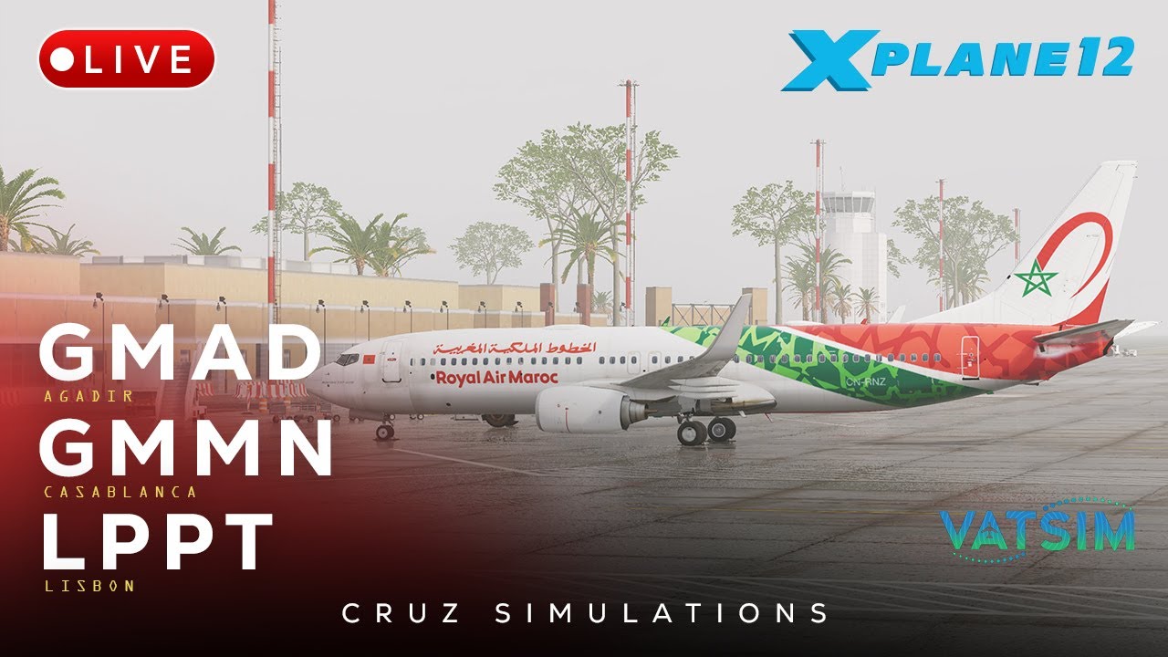 Royal Air Maroc Ops | GMAD - GMMN - LPPT | LevelUp B737NG V2 | #b737 #xplane12  #vatsim