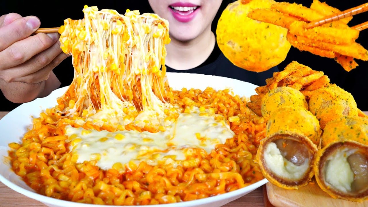 ASMR 콘치즈 까르보 불닭볶음면 먹방! 뿌링 치즈볼에 감자튀김 CORN CHEESY CARBO FIRE NOODLES CHHESE BALL FRENCH FRIES EATING