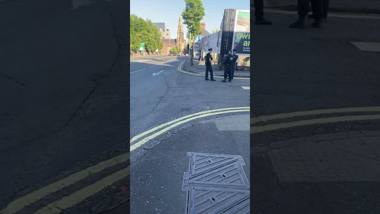 Drone footage Belfast  is live at Crumlin rd large police presence#landrovers#policeriotgear#police