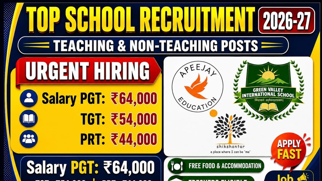 🔥 Latest School Recruitment 2026-27 | PGT TGT PRT | Teaching & Non-Teaching Jobs | Good Salary