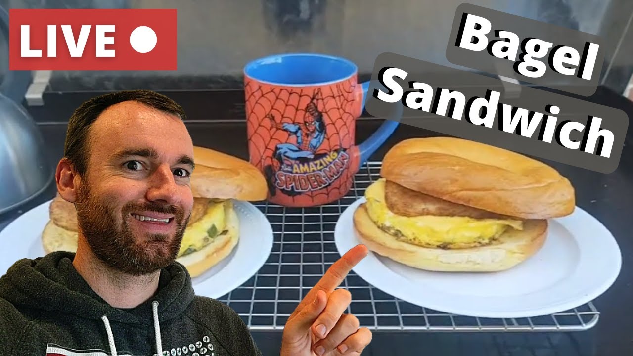 Egg Sausage Bagel on Camp Chef Flat Top Grill 600 (Full cook live!)
