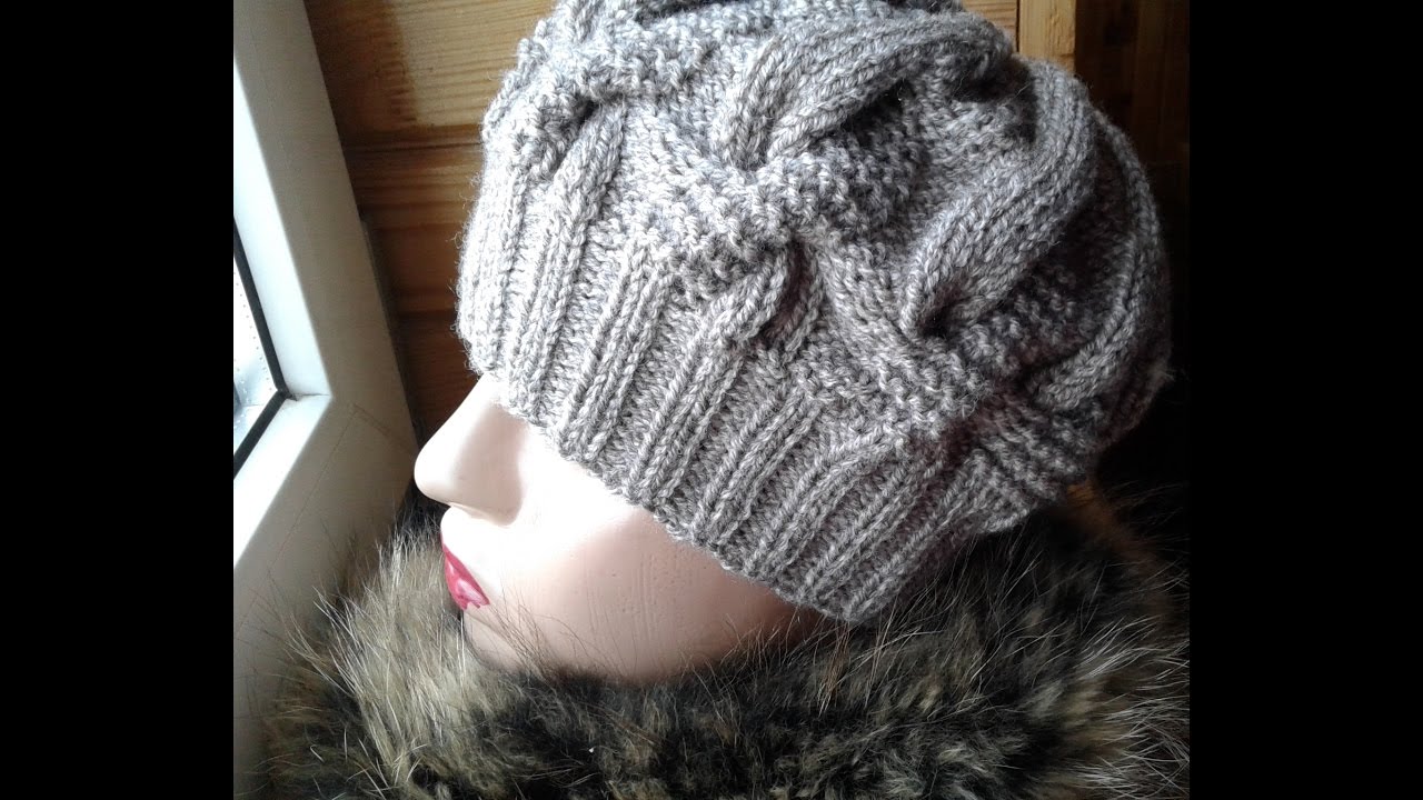 Шапка спицами из объемных кос. Часть 1 // Women's hats knitting