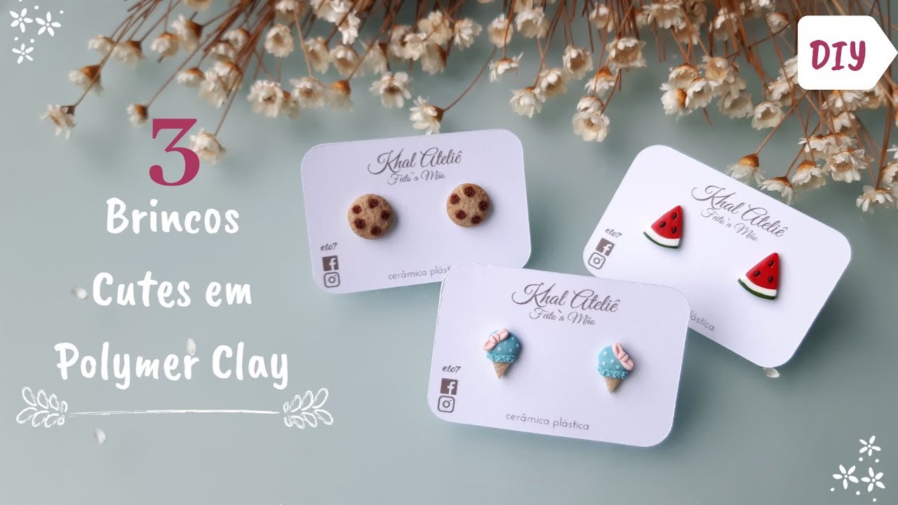 DIY 3 Brincos Cutes em Polymer Clay