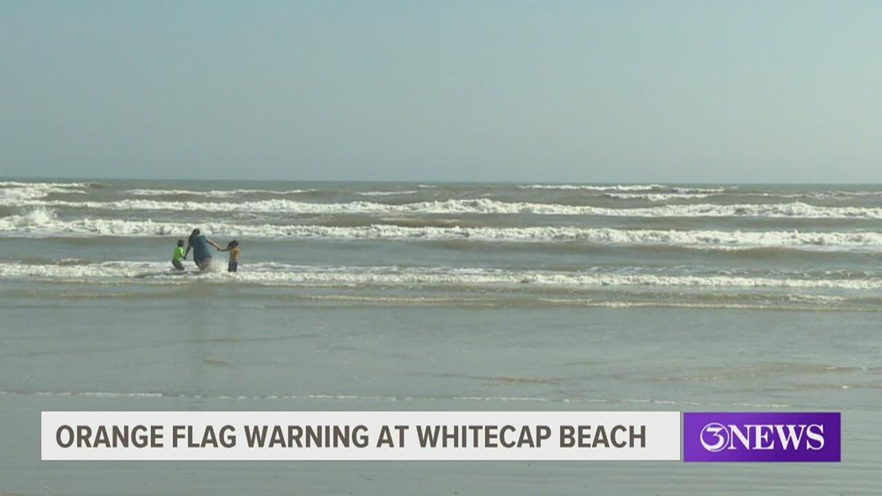 Environmental warning flag flies at Whitecap Beach due to bacteria levels in water