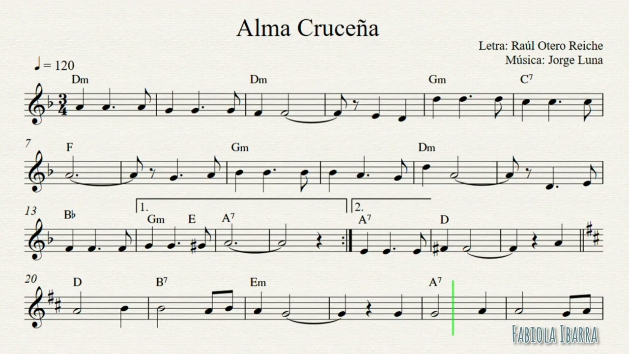 Alma Cruceña - Vals - Partitura, Melodía y Acordes.