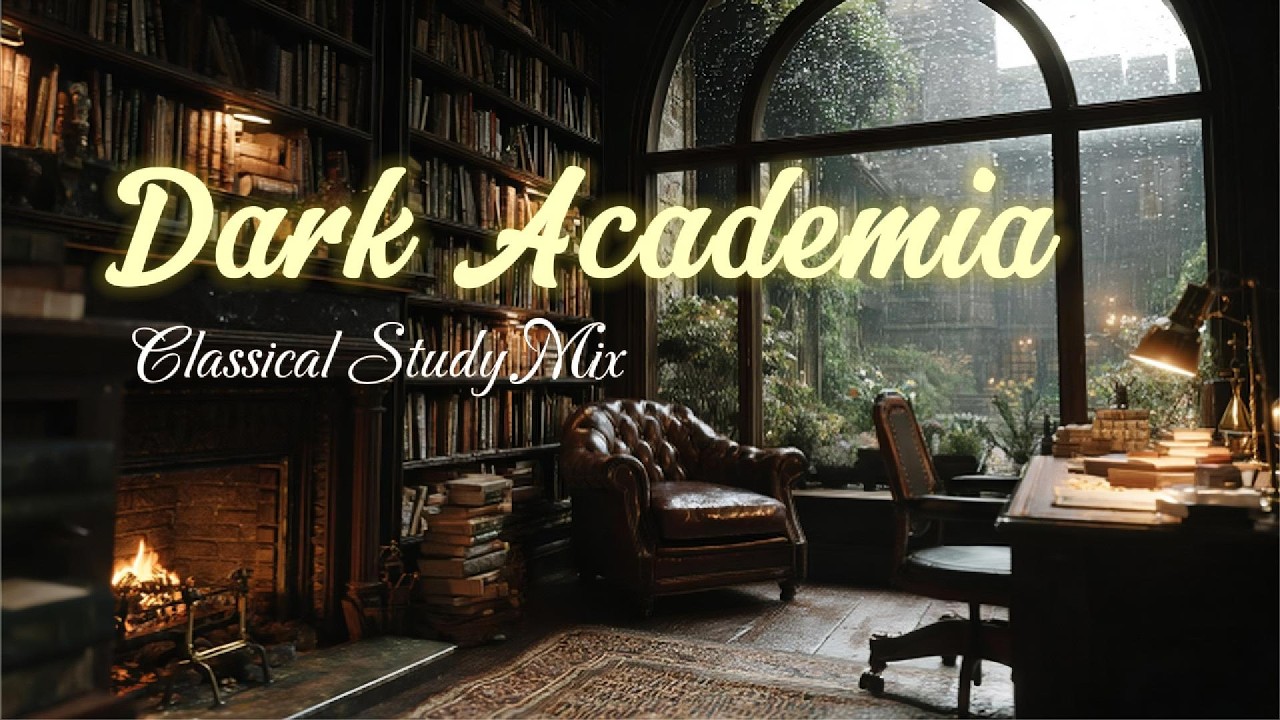 DARK ACADEMIA LIBRARY 🌧️ Rain & Fireplace Sounds for Studying [Deep Focus]