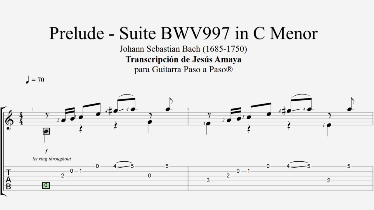 Prelude - Suite BWV 997 - BACH - Tablatura por Jesús Amaya...
