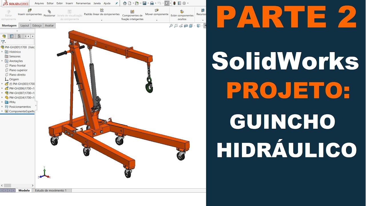 AULA 2 | CURSO: SOLIDWORKS NA PRÁTICA - PROJETO: Guincho Hidráulico #solidworks