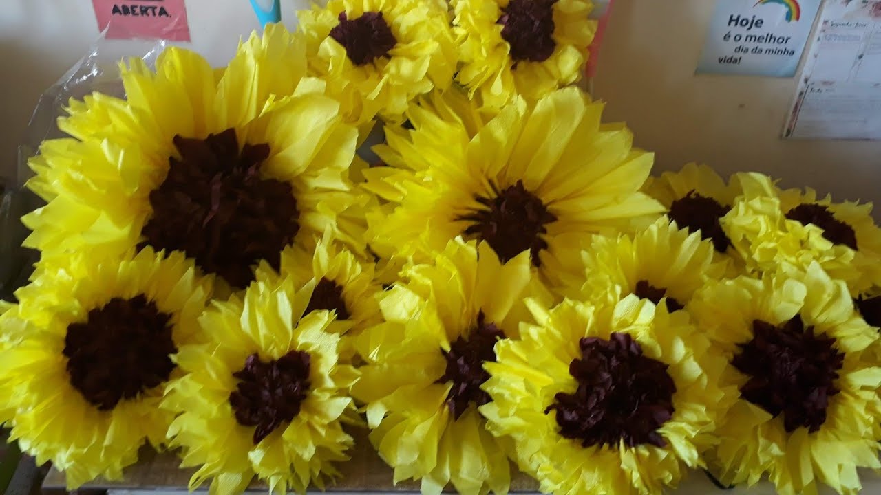 🌻Como fazer o GIRASSOL de papel crepom PERFEITO😍[vídeo atualizado]