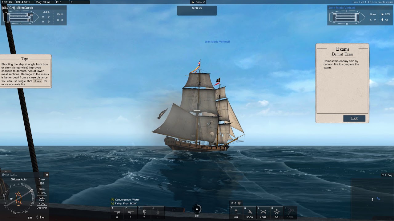 Naval Action.- Tutorial: Demasting exam