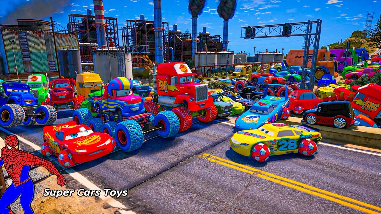 Big & Small Monter Truck Mcqueen vs Jackson Storm vs Big & Small Monster Tow Mater vs Mack & Friends