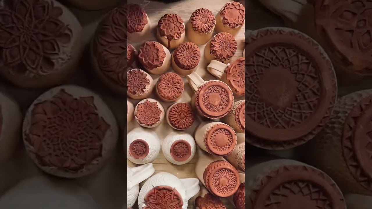Glazing process beginning with iron oxide #glazingprocess #ceramicarts #potteryprocess #geometricart