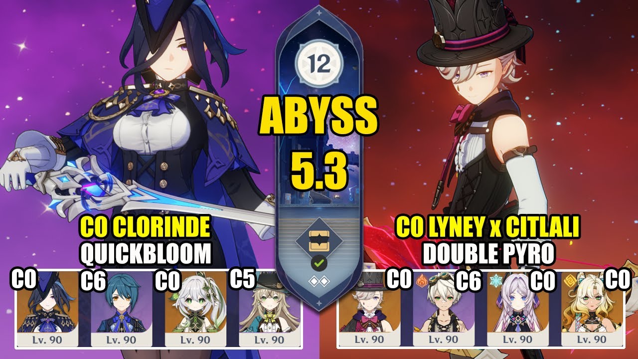 C0 Clorinde Quickbloom & C0 Citlali Lyney Double Pyro | Spiral Abyss 5.3 | Genshin Impact 【原神】
