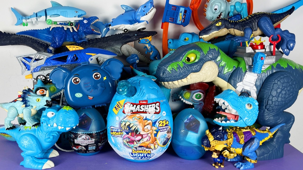 Jurassic World Unboxing Review Asmr Colorful Dinosaur T-rex Mosasaurus ZURU Smashers Egg Triceratops