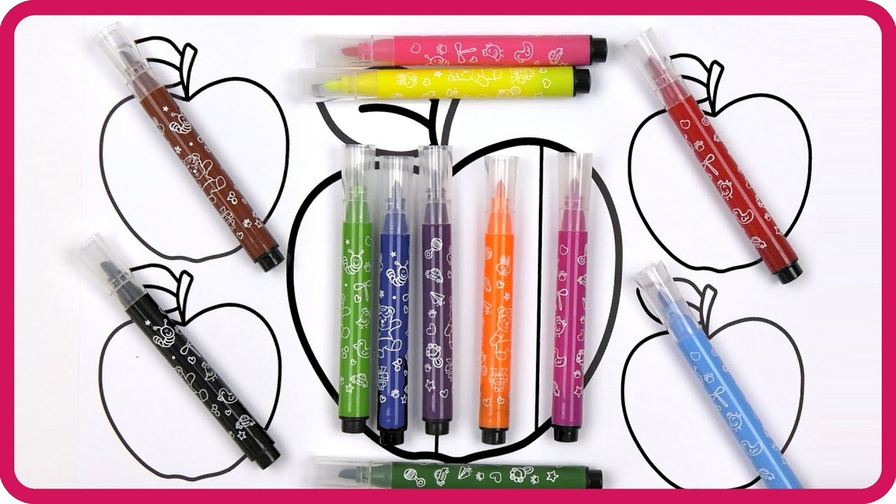 ( Fruits ) Apple and Marker Pencil Coloring ( Digital Drawing )/ Akn Kids House