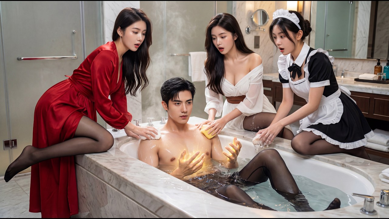 ¡Es increíble! 3 CEO mujeres hermosas me obligaron a bañarme con ellas después de espiarlas.