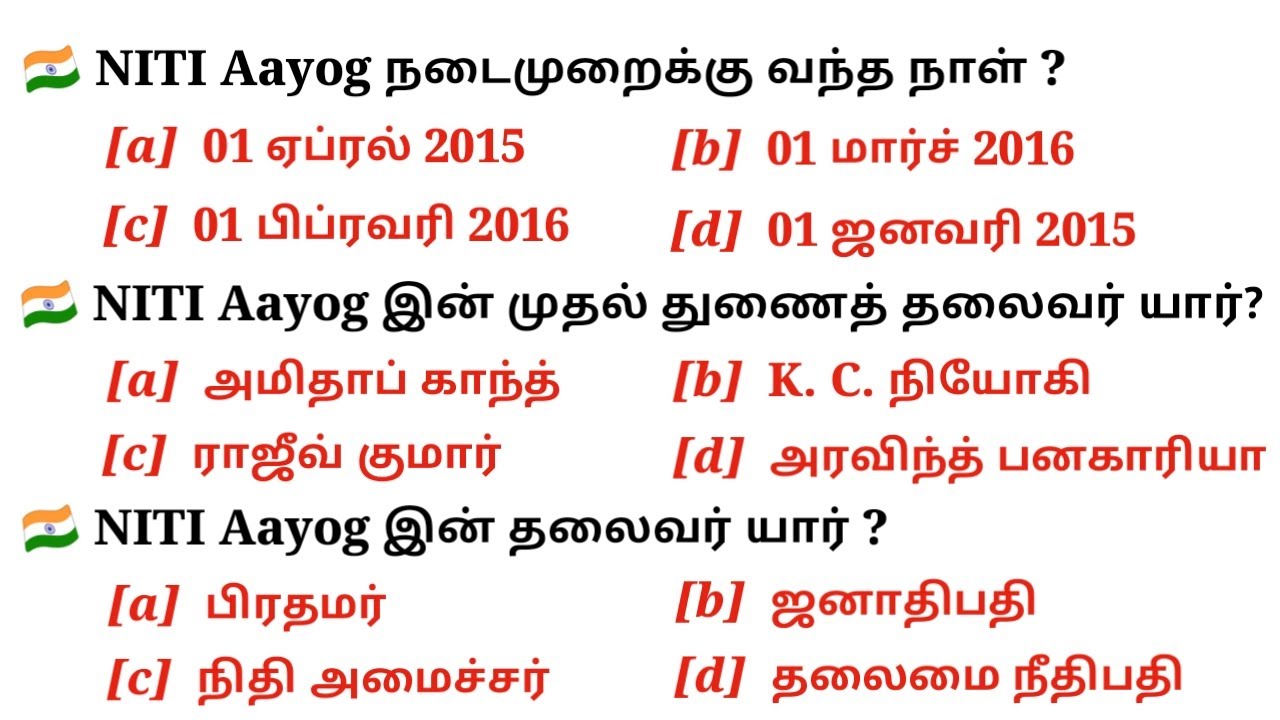 நிதி ஆயோக் | NITI Aayog questions | Economics Quiz | Tnpsc Group 4 | 5 Second gk