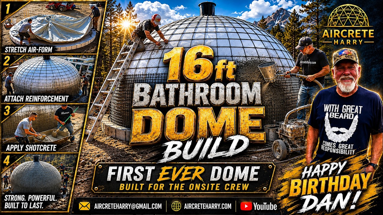 16ft Bathroom #Dome Build | #basalt #aircreteharry #diy #domehome #workshop