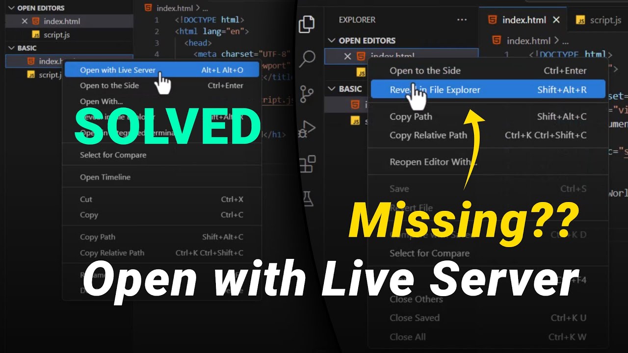 VS CODE - Open with Live Server missing in VS Code ???