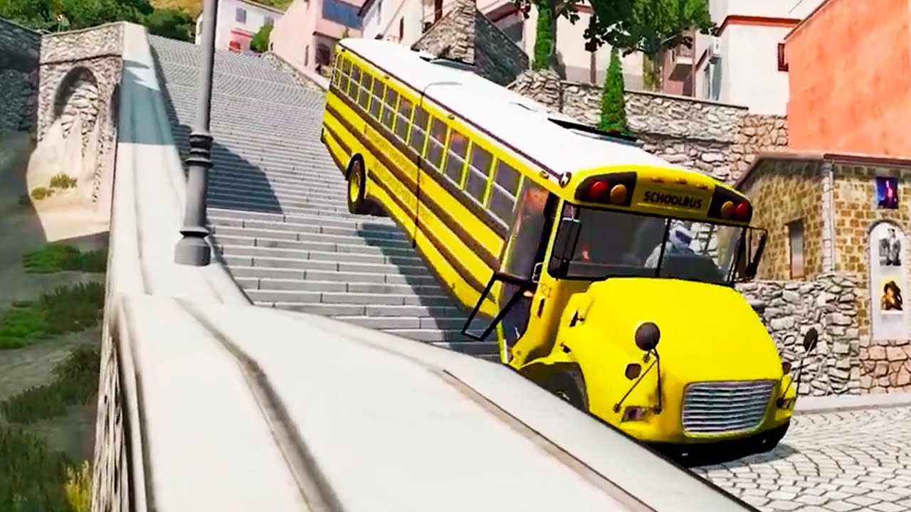 Bus vs Stairs - BeamNG Drive Crashes