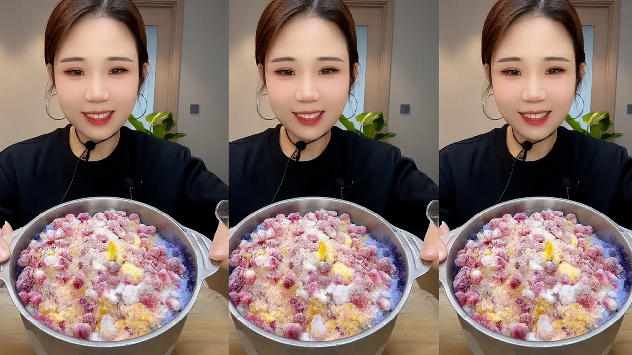 YY / ASMR ICE EATING WITH MATCHA + MILK POWDER + PASSION FRUIT #eatingice #mukbangiceeating / 洋妮儿💋冰