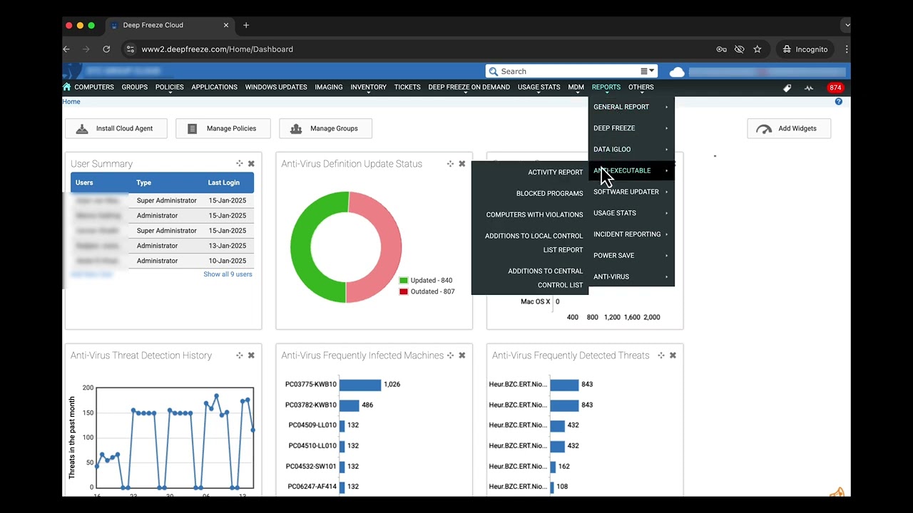 Faronics Cloud Usage Stats Demo