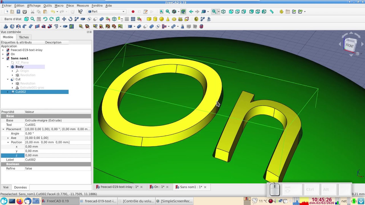 FreeCAD 0.19 débutants : incruster du texte pour impression 3D version #2