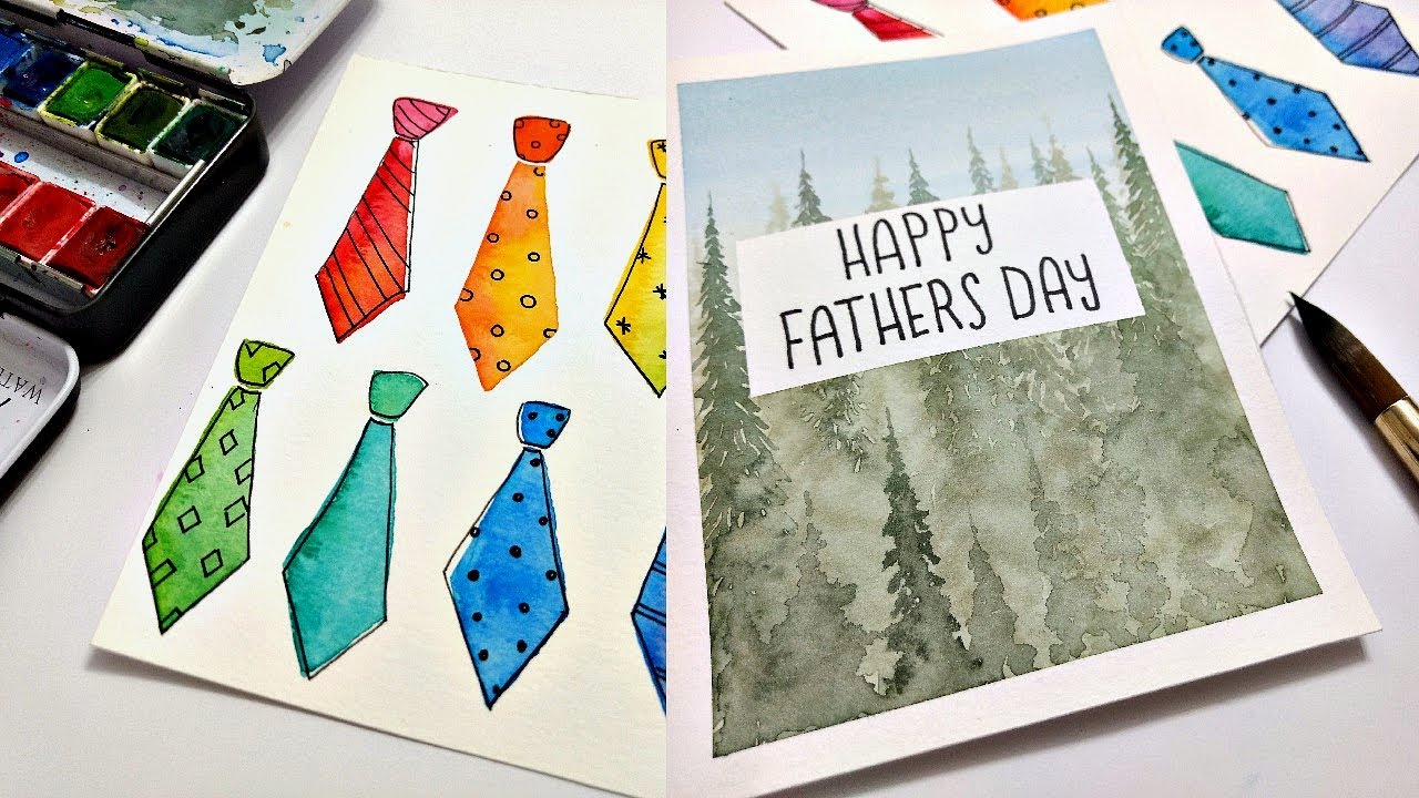 Quick handmade FATHERS DAY CARD TUTORIAL for beginners // How to make watercolor fathers day cards