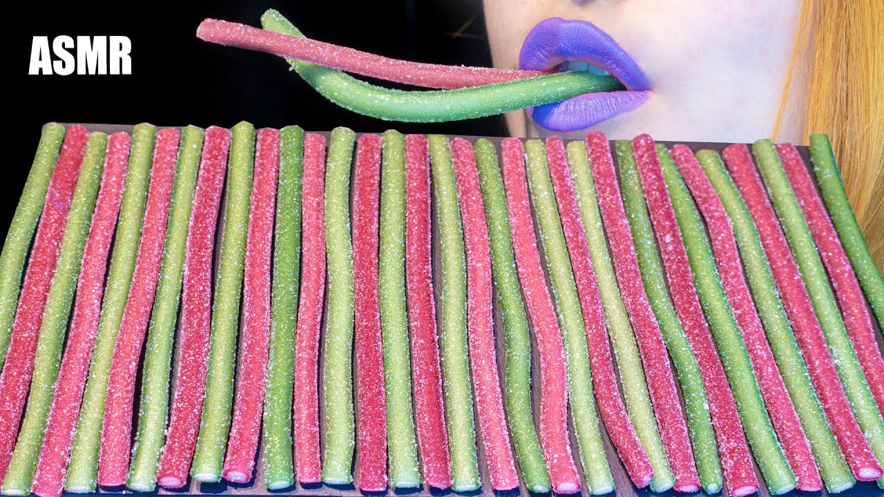 ASMR: SUPER SOUR & SUGARY CANDY ROPES | Apple & Strawberry Ropes 🍭 Relaxing Eating [No Talking|V]😻