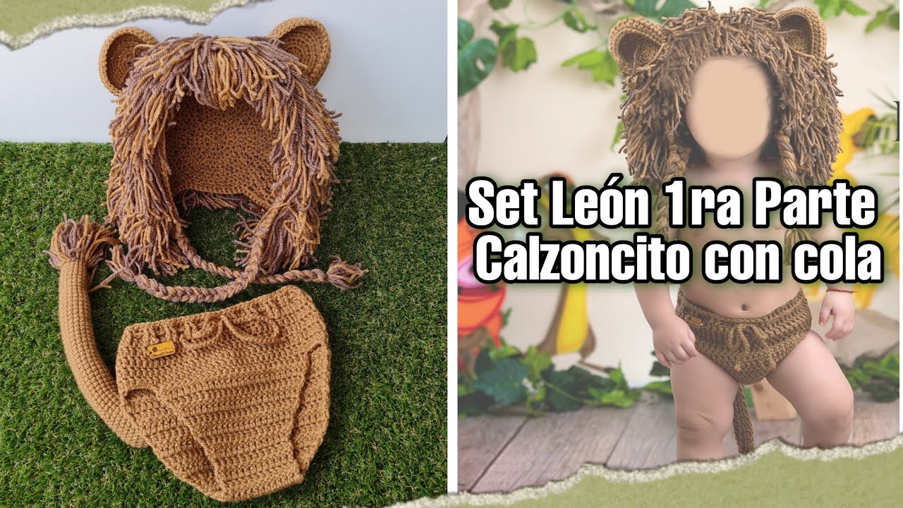 1 parte calzón con cola, set de León tejido a crochet, outfit para sesión de fotos talla 1 - 2 años