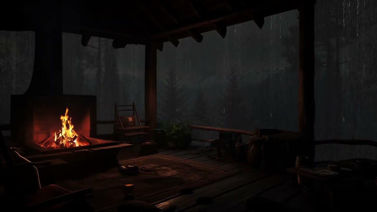 Stormy Rain Outside a Quiet Forest Cabin (No Ads) 🌧️ Sleep White Noise Ambience