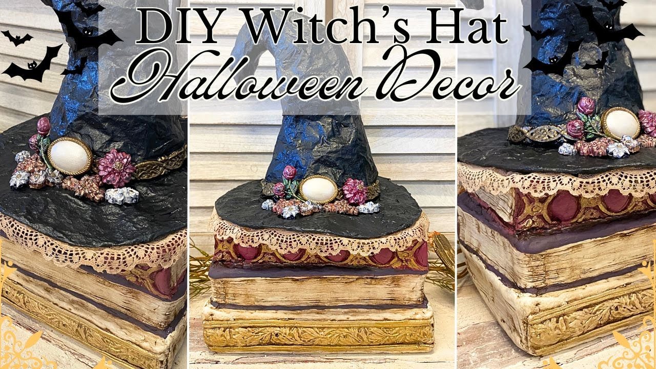 DIY Witch's Hat Halloween Decor | IOD Moulds | DIY Spooky Decor | Dark Academia | Upcycle