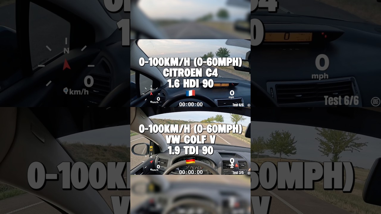 0-100 km/h (0-60 mph) CITRO&Euml;N C4 (1.6 hdi 90) 🇫🇷 vs VOLKSWAGEN GOLF V (1.9 tdi 90) 🇩🇪 ￼