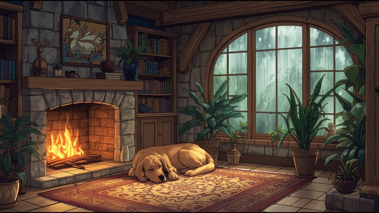 Quiet Rainy Night in Cozy Cabin 🌧️🏡 Relaxing Fireplace Lofi Music for Study, Chill and Better Sleep