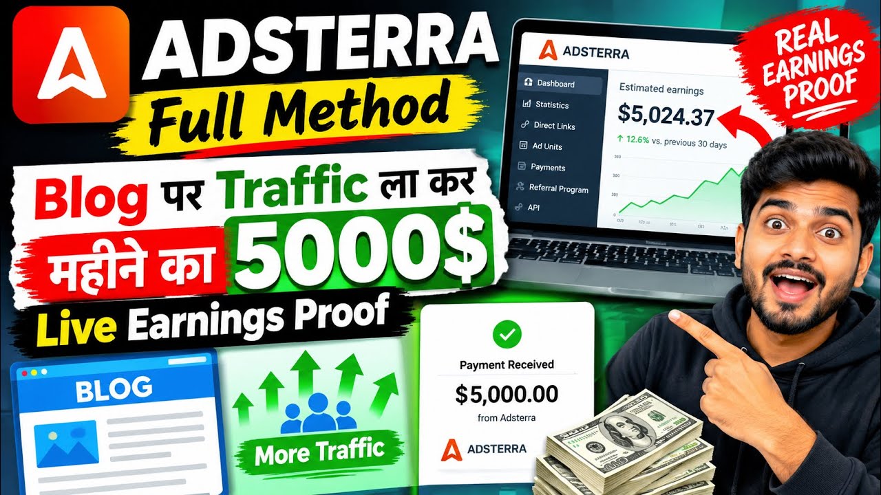 Adsterra Full Method | Driving Traffic to Blog for $5000/Month? | Live Earnings Proof