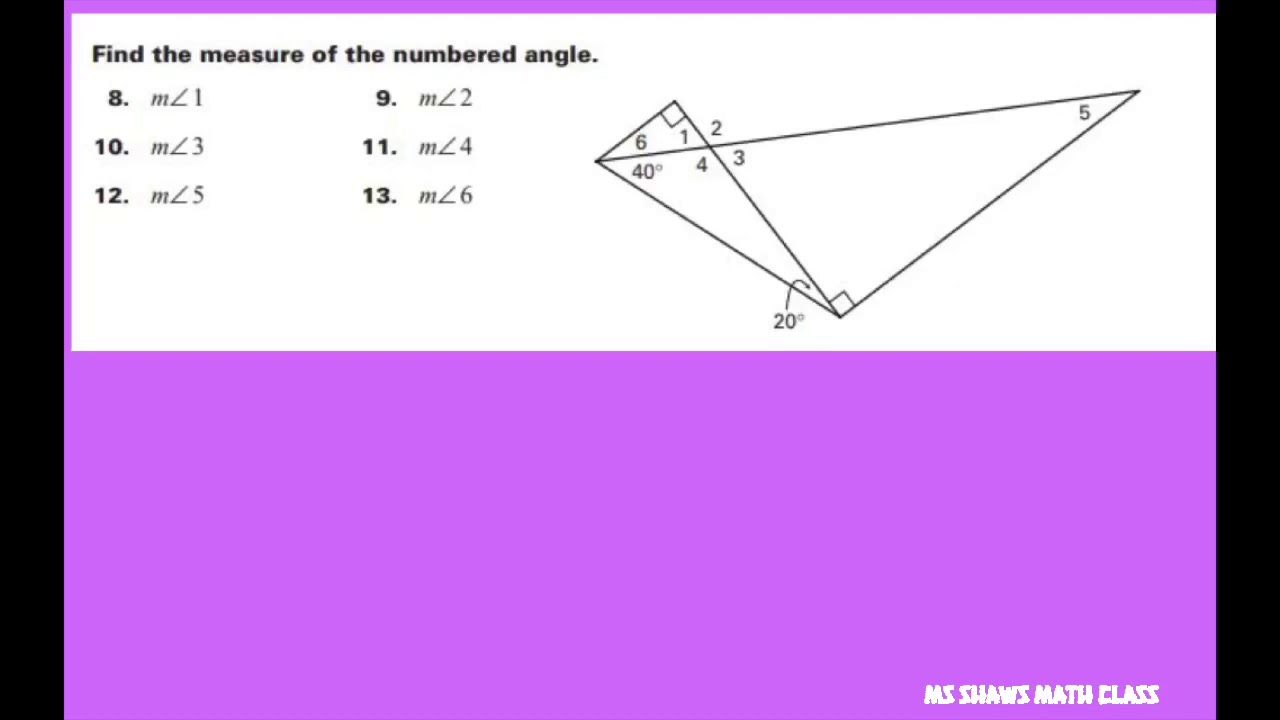 Find the measure of each numbered angle. Triangles