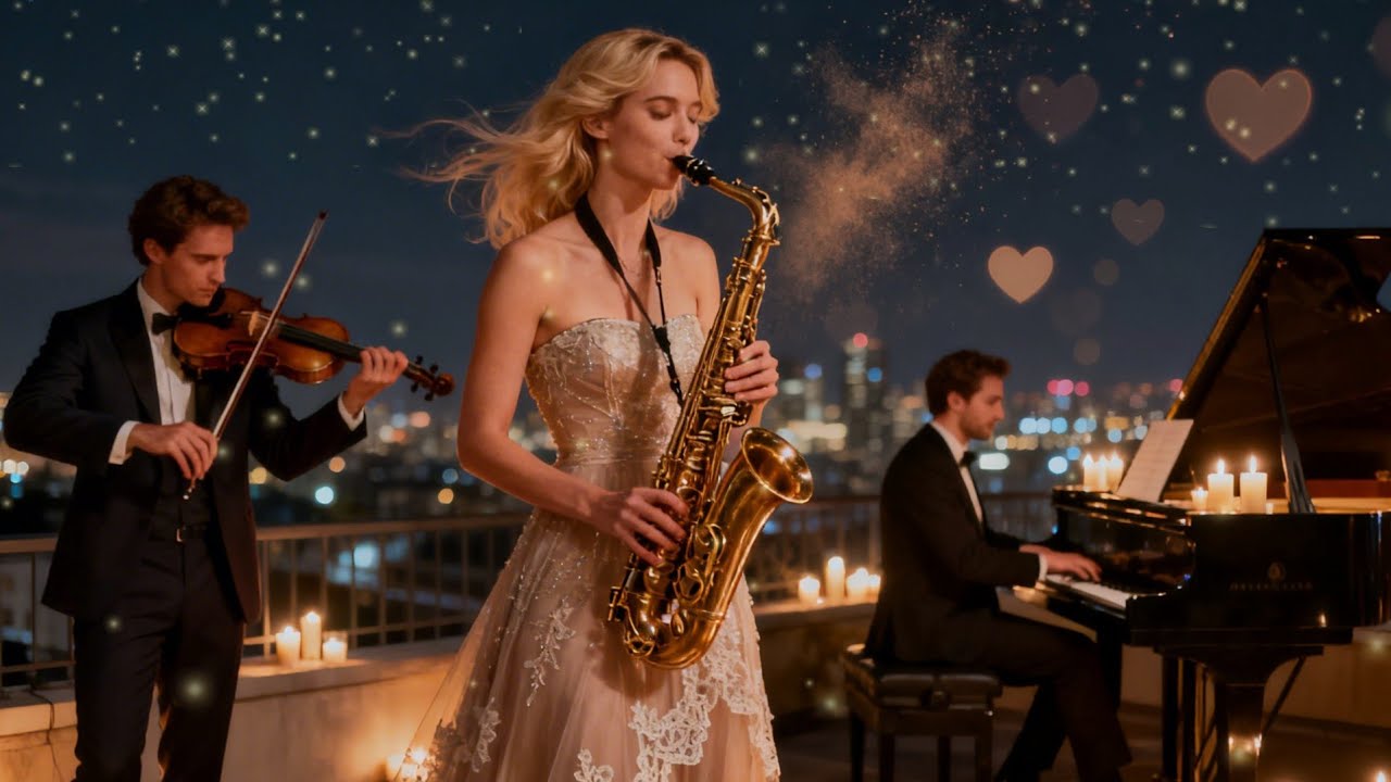 Midnight Elegance on the Rooftop | Saxophone, Violin & Piano by Candlelight Romantic Instrumental