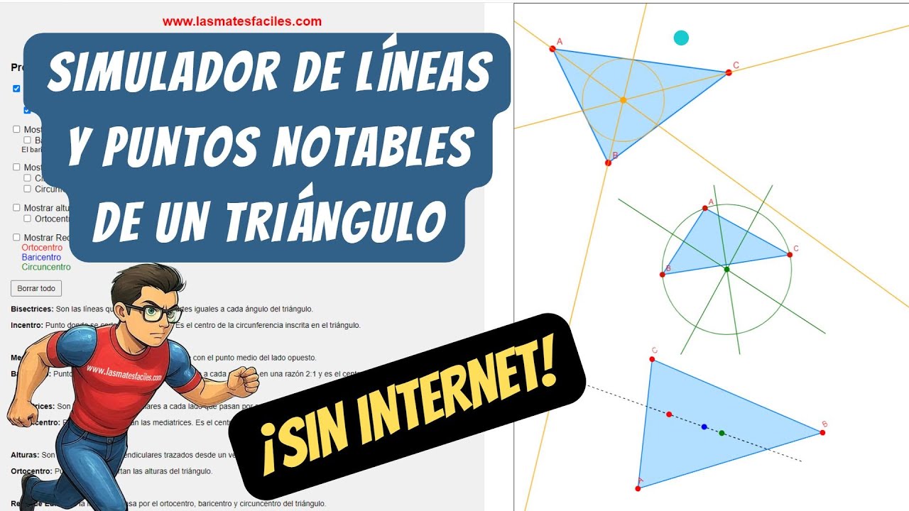 Editor interactivo de triángulos: líneas y puntos notables explicados paso a paso