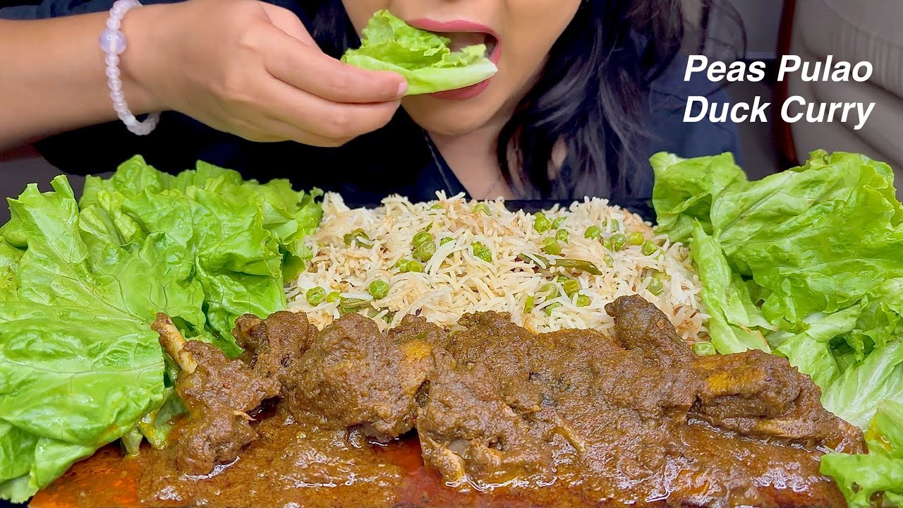 Cooked Peas pulao and enjoyed with Duck curry | ASMR Eating 