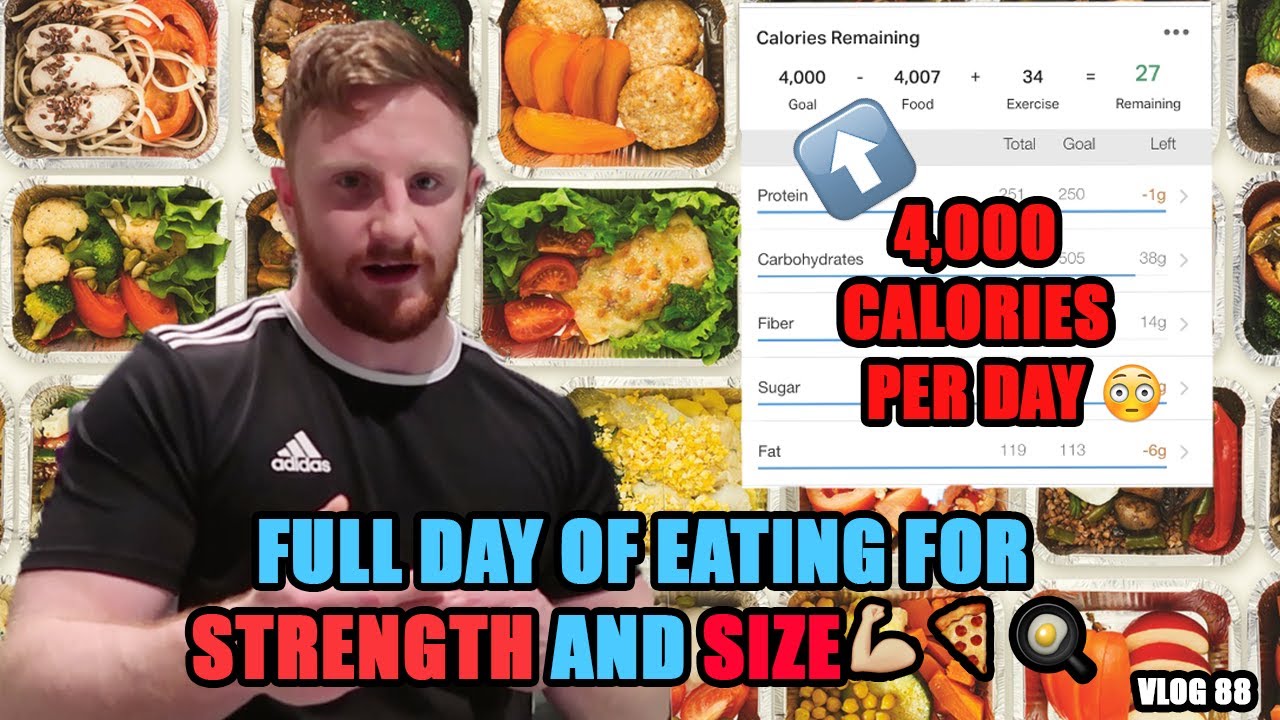FULL DAY OF EATING FOR STRENGTH AND SIZE - 4,000 CALORIES PER DAY! - VLOG 88