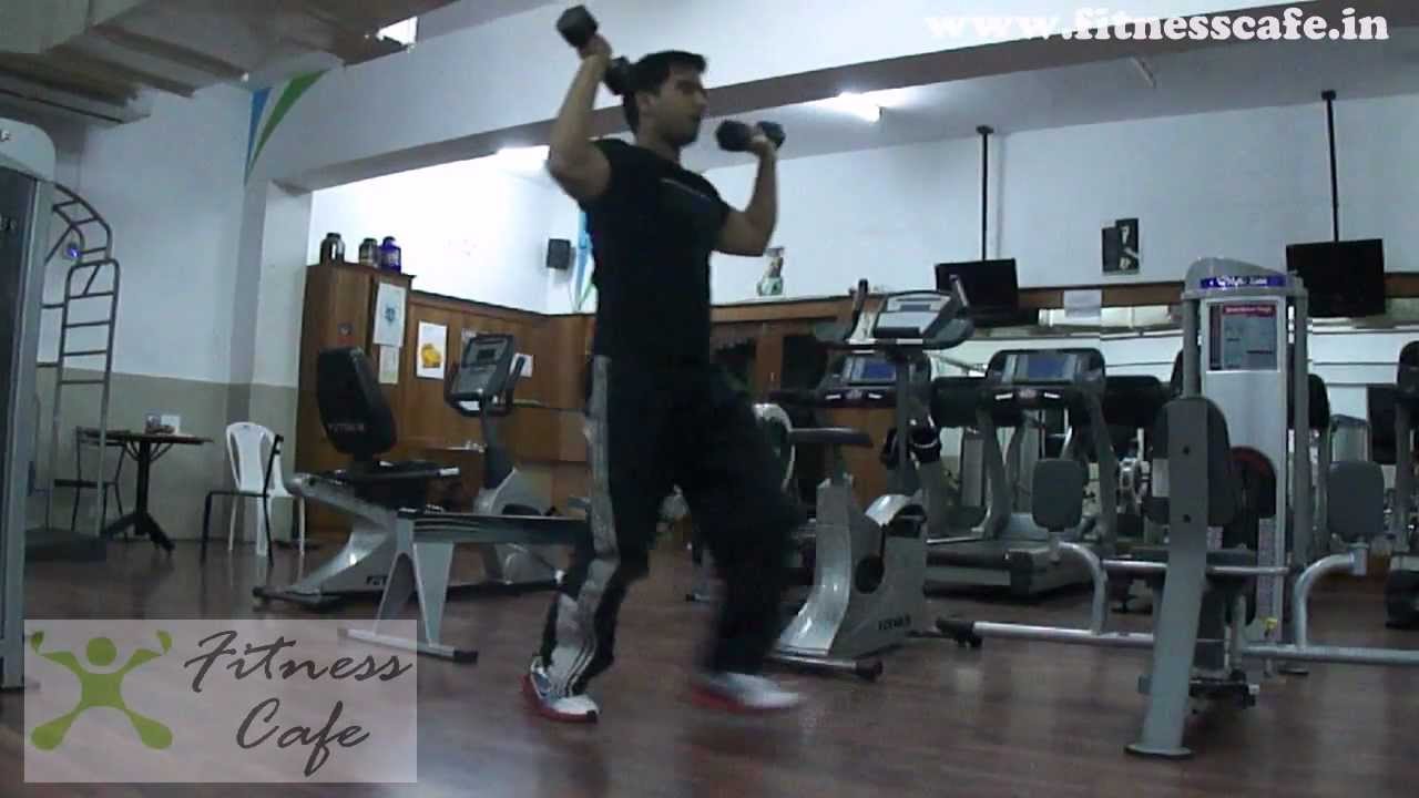 burn fat with this exercise(lunges with db press) from fitness cafe gym,bangalore