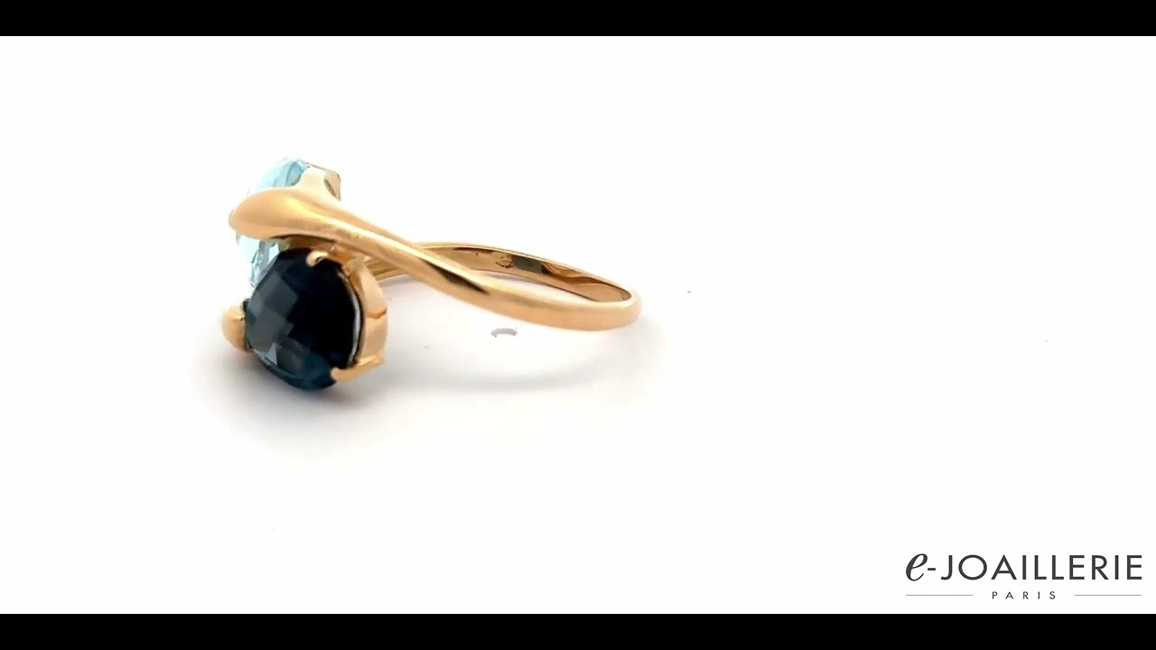 www.e-joaillerie.com - Bague or jaune 18 carats et topaze bleue et Blue London