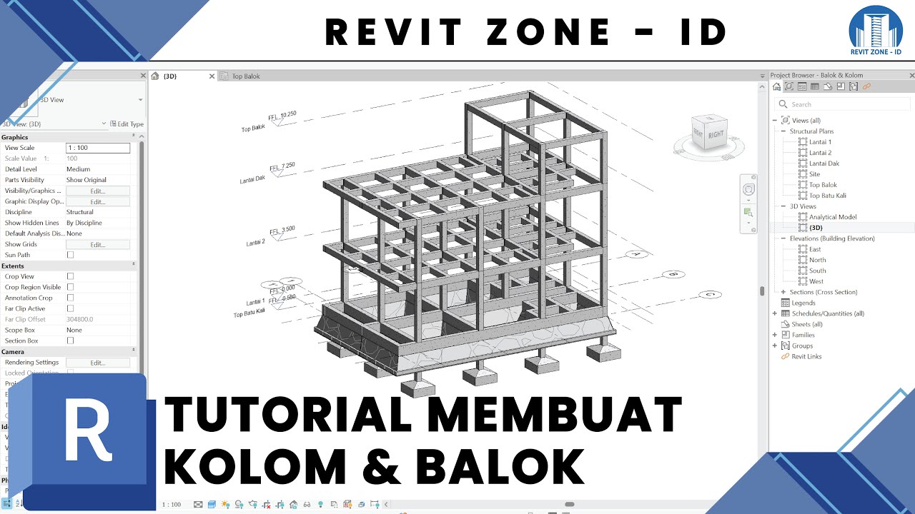 TUTORIAL MEMBUAT KOLOM  & BALOK  DI REVIT | STUDI CASE RUMAH 2 LANTAI