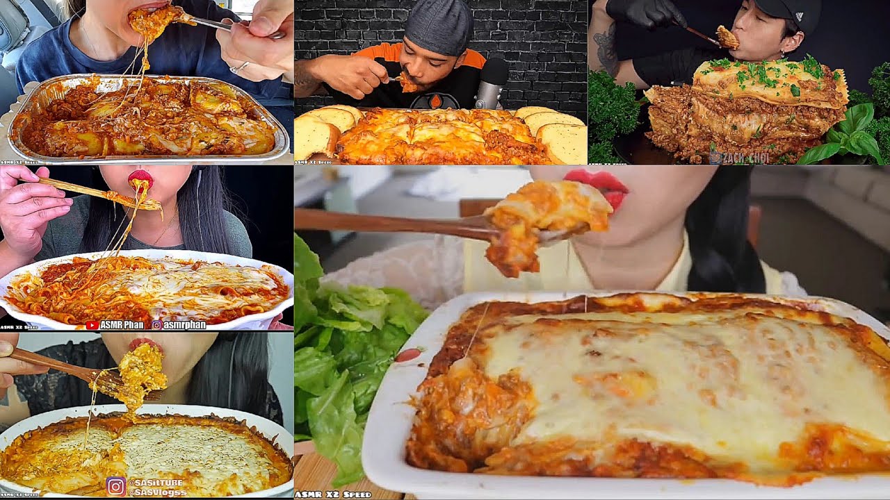 ASMR X2 Speed | CHEESY LASAGNA PASTA Compilation | No Talking | Only Bites | Fast ASMR Mukbang