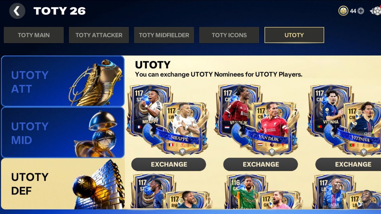 FREE UTOTY GUIDE!! OFFICIAL UTOTY EXCHANGE GET 115–117 OVR REWARDS FC MOBILE 26 | UTOTY FC Mobile!!