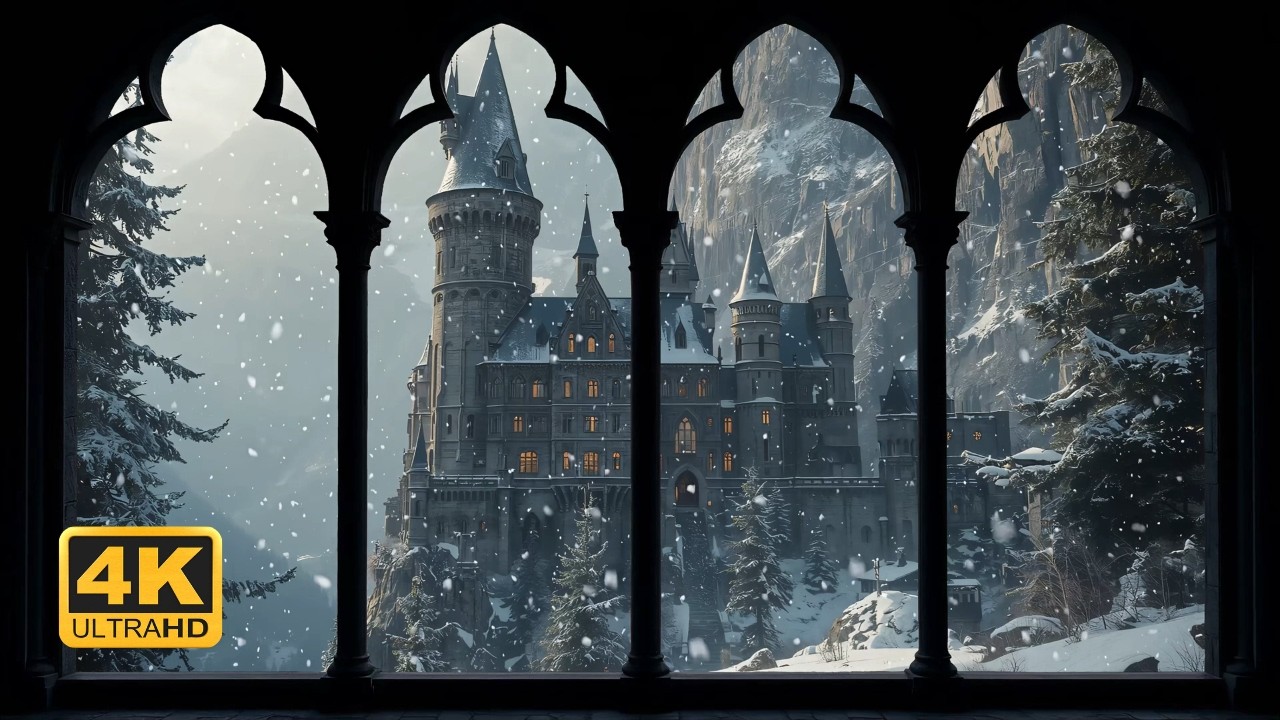 🌨️ Heavy Snowfall at a Castle Window – Wind & Nature Ambience 4K For Study & Relaxation