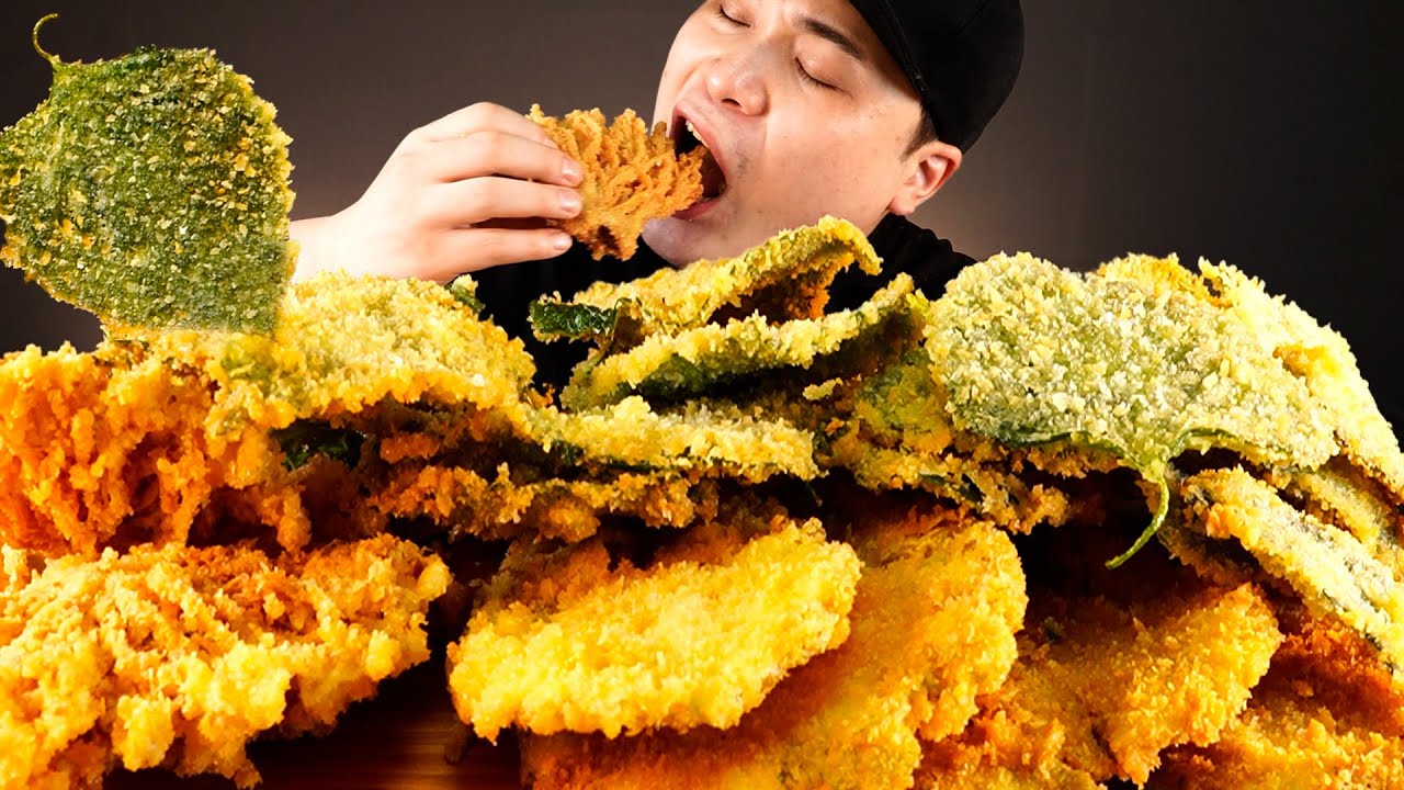 직접 만든 배추, 김치, 깻잎 , 고추, 팽이버섯튀김 먹방~!! 리얼사운드 deep-fried vegetables ASMR Mukbang(Eating Show)