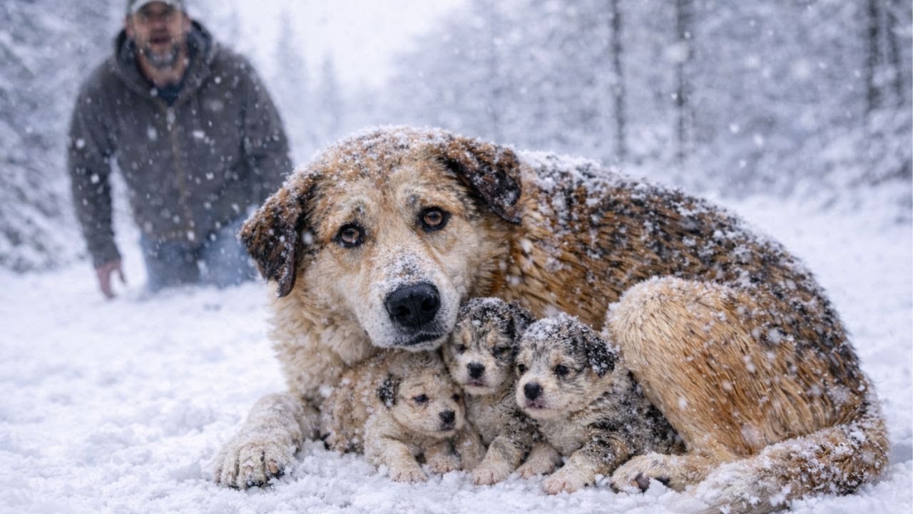 A Stray Dog Led a Man Through the Snow — His Puppies Were Freezing