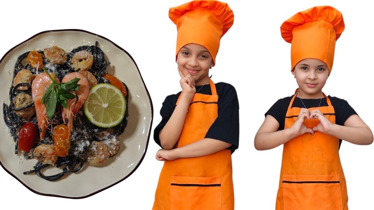 سباكيتي سوداء بالقمرون 😍 | Black Spaghetti aux Crevettes 🖤 | لذة البحر فطبسيل راقي